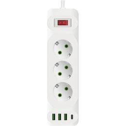 Мережевий фільтр Voltronic F23U White 3 розетки, 1xUSB-C, 3xUSB, 2м