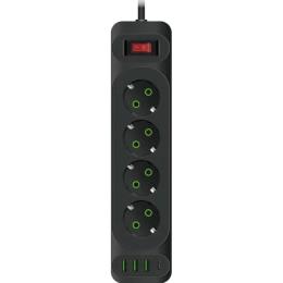 Мережевий фільтр Voltronic F24U Black 4 розетки, 1xUSB-C, 3xUSB, 2м