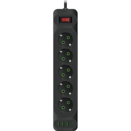 Мережевий фільтр Voltronic F25U Black 5 розеток, 1xUSB-C, 3xUSB, 2м