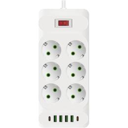 Мережевий фільтр Voltronic F33U White 6 розеток, 2xUSB-C, 4xUSB, 2м