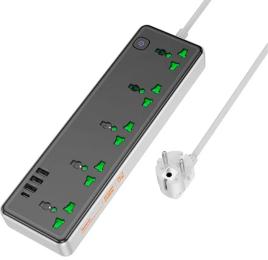 Мережевий фільтр Hoco AC13A/B Black 5 розеток, 1xUSB-C, 3xUSB, 1.5м