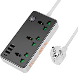 Мережевий фільтр Hoco HOCO AC7A/B Black White 3 розетки, 1xUSB-C, 3xUSB, 1.5м