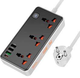 Мережевий фільтр Hoco HOCO AC8A/BW Black White 3 розетки, 1xUSB-C, 3xUSB, 1.5м