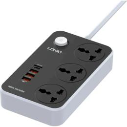 Мережевий фільтр LDNio SC3412 Black 3 розетки, 1xUSB-C, 3xUSB, 2м
