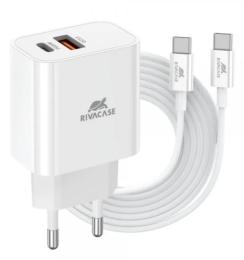 Мережевий зарядний пристрій для телефона RivaCase PS4102 WD4 White PD3.0 QC3.0 20W + USB-C to USB-C