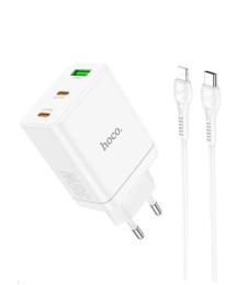 Мережевий зарядний пристрій для телефона Hoco N33 Start White PD35W + Type-C to Lightning