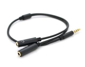 Аудіо-кабель VEGGIEG YT-S-3.5 (M)/2 * 3.5 (F)  -  AM2 Jack 3.5 (тато)  -  2 * Jack 3.5 (мама) Black