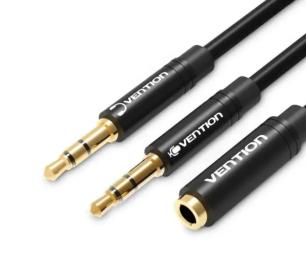 Аудіо-кабель Vention (BHDBF) 3.5 мм (мама)  -  2х3.5 мм (тато) 1m Black +OMTP-CTIA