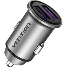 Автомобільний адаптер для телефона Vention (FFEH0) Gray Two-Port USB-A, QC3.0