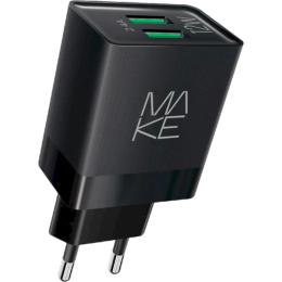 Адаптер живлення для телефона Make MCW-221BK Black 2.4A 2xUSB Auto-ID