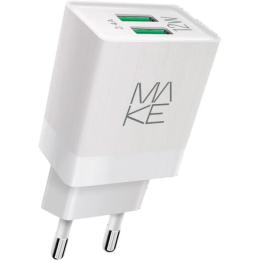 Адаптер живлення для телефона Make MCW-221WH White 2.4A 2xUSB Auto-ID