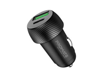 Автомобільний адаптер для телефона Promate DriveGear-20W PD Black USB-C + QC 3.0 USB-A (drivegear-20w.black)