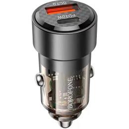 Автомобільний адаптер для телефона Borofone BZ20A Transparent Black Smart 83W dual port PD65W+QC3.0