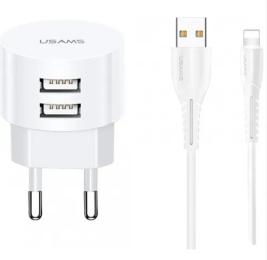 Мережевий зарядний пристрій для телефона USAMS T20 White +USB Type-A - Lightning