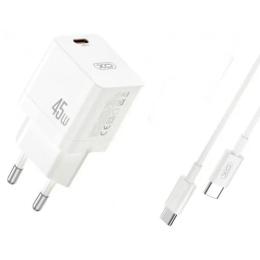 Мережевий зарядний пристрій для телефона XO CE09 SINGLE White Type-C - Type-C cable