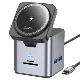 Бездротовий зарядний пристрій Hoco HB49 Effortless 9in1 100W Metal Gray