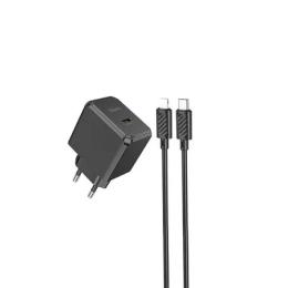 Мережевий зарядний пристрій для телефона Hoco CS13A OCEAN SINGLE PORT PD20W CHARGER SET (C TO IP) Black