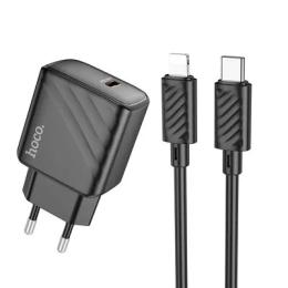 Мережевий зарядний пристрій для телефона Hoco CS22A VALUE SINGLE PORT PD30W CHARGER SET (C TO IP) Black