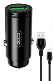 Автомобільний зарядний пристрій для телефона XO CC39 Black 1USB 18W QC3.0 + lightning cable
