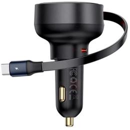 Автомобільний зарядний пристрій для телефона Baseus Enjoyment Pro Black 2-in-1 USB-C адаптер з кабелем Type-C 60W 0.7М (C00057802111-01)