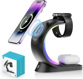 Бездротовий зарядний пристрій Infinity T17 RGB 3в1 15W Black