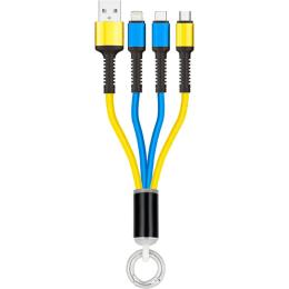 Дата-кабель Gelius Splitter 3in1 GP-UC130 USB (тато)  -  Lightning, Type-C, Micro-USB (тато) 0.15m Blue Yellow