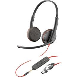 Накладні навушники Poly BlackWire C3225 USB-C HS Stereo Black +3.5mm Plug +USB-C/A Adapter (тех.пакування)