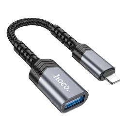 Перехідник Hoco UA24 Lightning (тато) - USB-A (мама), 0.165m Metal Gray