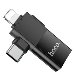 Перехідник Hoco UA17 Lightning/USB-C (тато) - USB-A (мама) Black