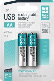Акумулятор ColorWay AA USB-С 2220 мАЧ 1.5В (Li-Polymer) (2шт)