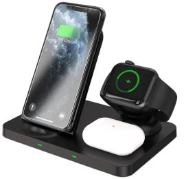 Бездротовий зарядний пристрій XO WX018 3in1 Black для Apple watch + Phone + TWS Headset