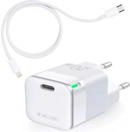 Мережевий зарядний пристрій для телефона Jellico C39 1PD 20W White + Type-C to Lightning cable