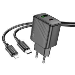 Мережевий зарядний пристрій для телефона Hoco CS23A Sunlight PD30W + QC3.0 Black + Type-C to Lightning