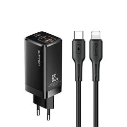 Мережевий зарядний пристрій для телефона USAMS US-CC110 Black (MTXLOGTL01) + кабель USB-C - Lightning
