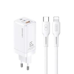 Мережевий зарядний пристрій для телефона USAMS US-CC110 White (MTXLOGTL02) + кабель USB-C - Lightning