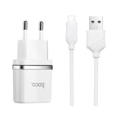 Мережевий зарядний пристрій для телефона Hoco C12 (2USB, 2.4А) White (C12MW) + кабель MicroUSB