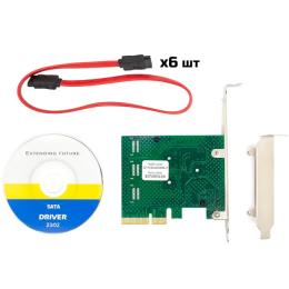 Контролер для ПК Frime PCIe x4 to 6xSATAIII ASM1062 + ASM1092 (ECF-PCIETO6SATAIII001.LP)