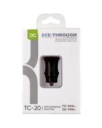 Автомобільний адаптер для телефона DC (TC-20) Black PD/30W+QC3.0/24W