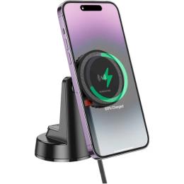 Тримач в авто Borofone BH208 Mona retractable magnetic wireless fast charging car holder (center console) Black