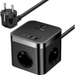Мережевий фільтр Baseus PowerCombo Cube Power Strip 3AC + 2U + 2C 30W 1.5m Black