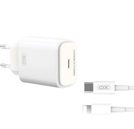 Мережевий зарядний пристрій для телефона XO L90B EU PD20W Light fast home charger White with Lightning cable
