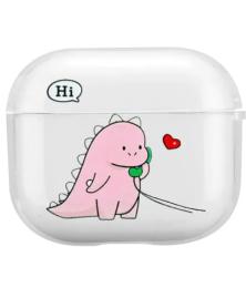 Чохол для навушників Infinity Plastic Case Apple AirPods Pro Transparent Pink Print 5 Dino