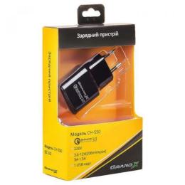 Мережевий зарядний пристрій для телефона Grand-X CH-550TC Black Type C 1xUSB 2.4A QС3.0