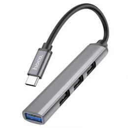 USB-хаб Hoco HB26 4 in 1 (Type-C to 1хUSB3.0 + 3хUSB2.0) Metal Gray