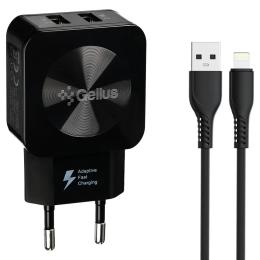 Мережевий зарядний пристрій для телефона Gelius Prime GU-HC02 2USB 2.1A 12W Black + кабель Lightning
