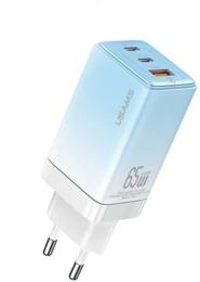 Адаптер живлення для телефона USAMS US-CC180 Sandru 65W Gradient Blue 3 Ports GaN Fast Charger