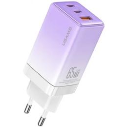 Адаптер живлення для телефона USAMS US-CC180 Sandru 65W Gradient Violet 3 Ports GaN Fast Charger