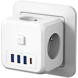 Мережевий фільтр Essager Magic Cube 7-in-1 (ECTAC-MFB02-Z) White 3xUSB-A, 1xUSB-C, 3xWall Socket
