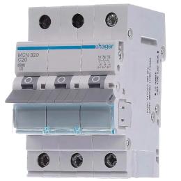 Автоматичний вимикач Hager 3P 6kA C-20A 3M (MCN320)