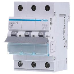Автоматичний вимикач Hager 3P 6kA C-25A 3M (MCN325)